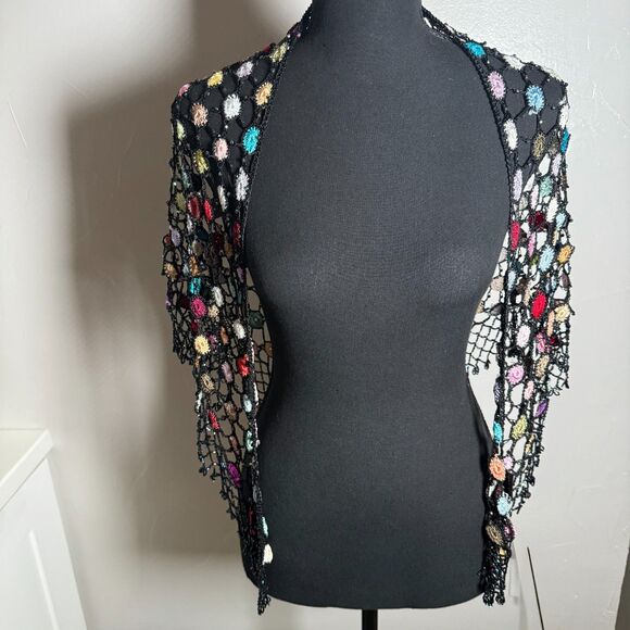 Wrap Colorful Netted Silk Feel Hand Made Crochet Floral Boho Beach Dressy - Picture 2 of 8